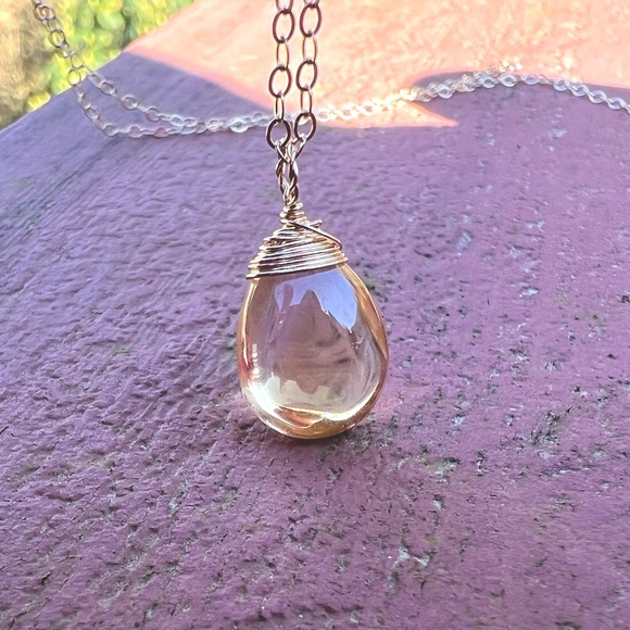 Natural Citrine Pendant Solid 14k Gold , November Birthstone , 13th Anniversary - Picture 3 of 7
